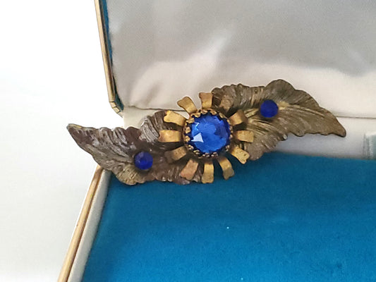 Vintage C-Clasp Blue Stone Floral Blue Stone Brooch