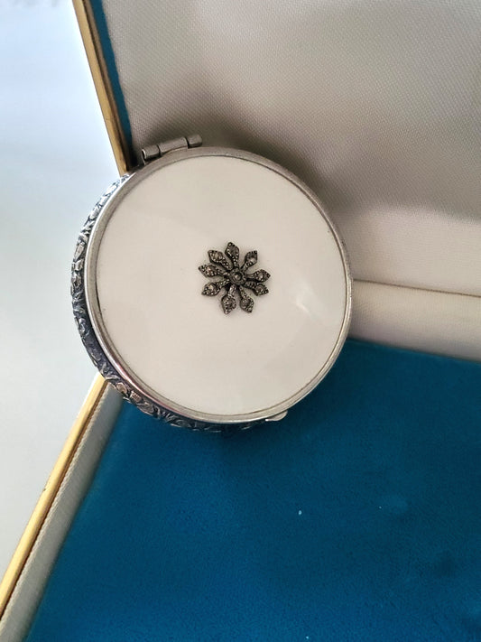 Vintage Marcasite Jeweled Mini Mirror Compact