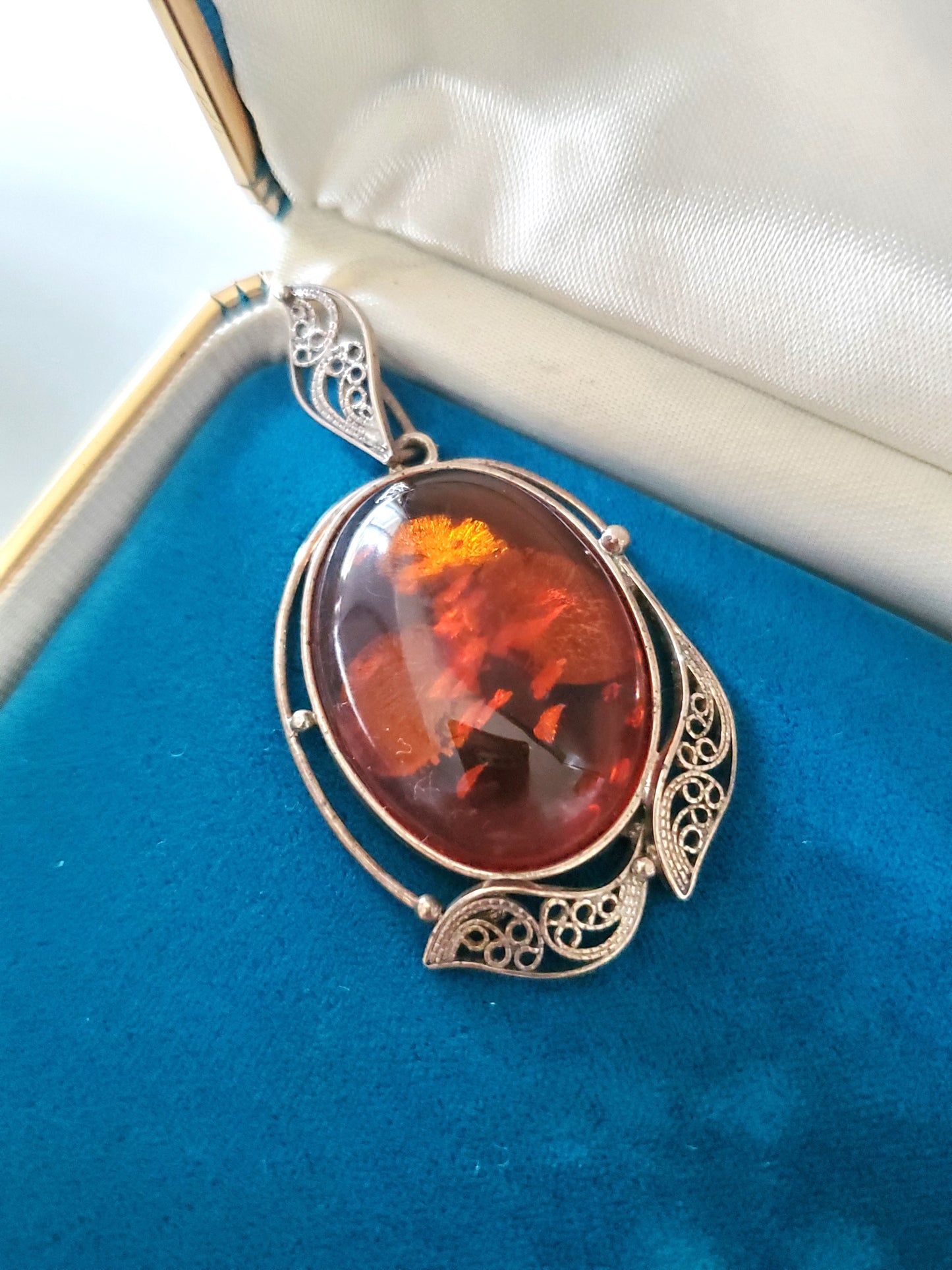 Vintage Baltic Amber Filigree Pendant