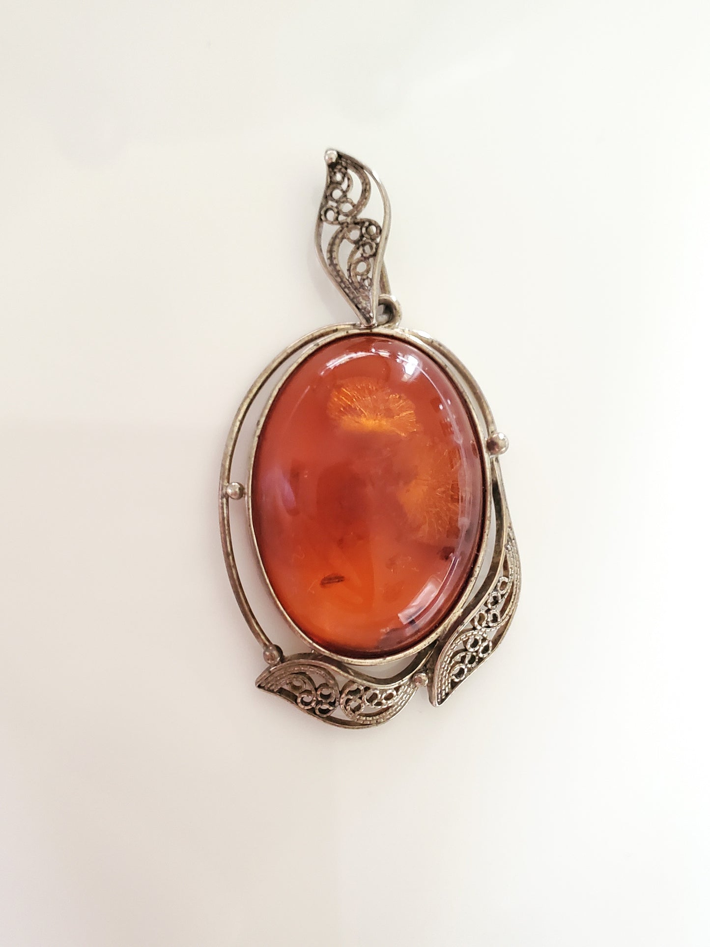 Vintage Baltic Amber Filigree Pendant