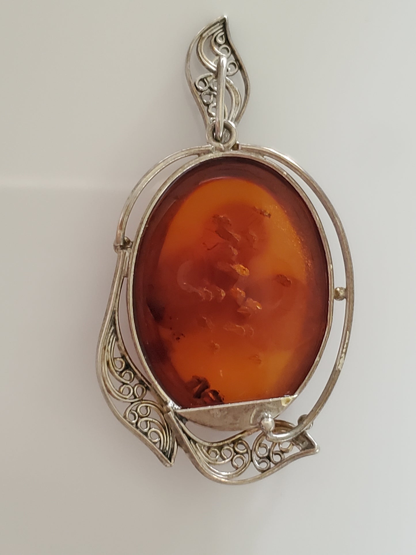 Vintage Baltic Amber Filigree Pendant