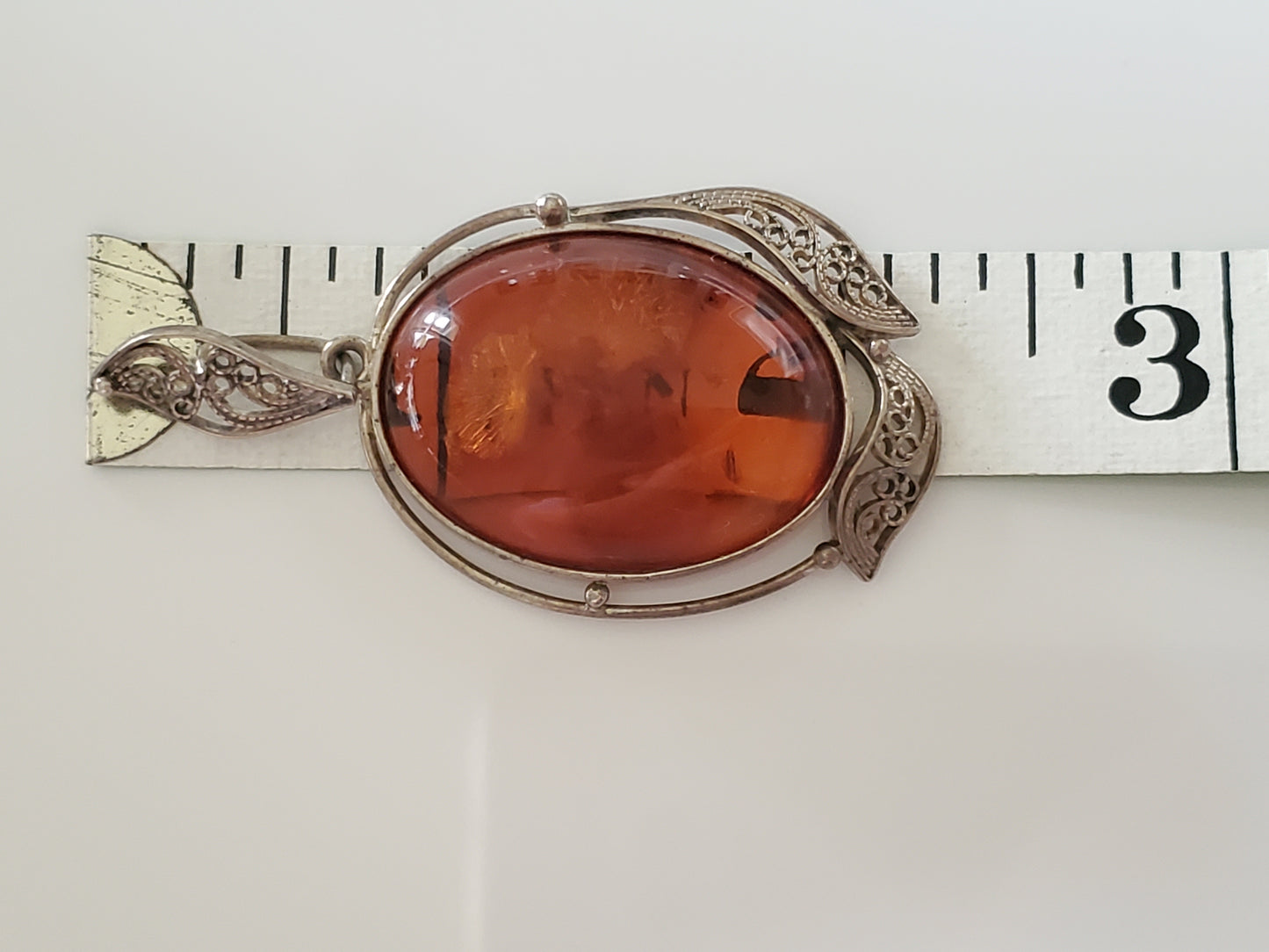 Vintage Baltic Amber Filigree Pendant