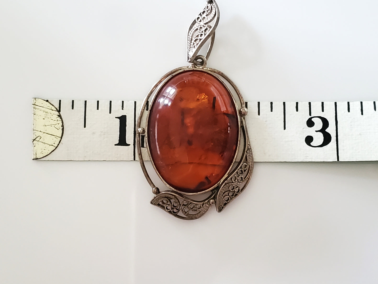 Vintage Baltic Amber Filigree Pendant