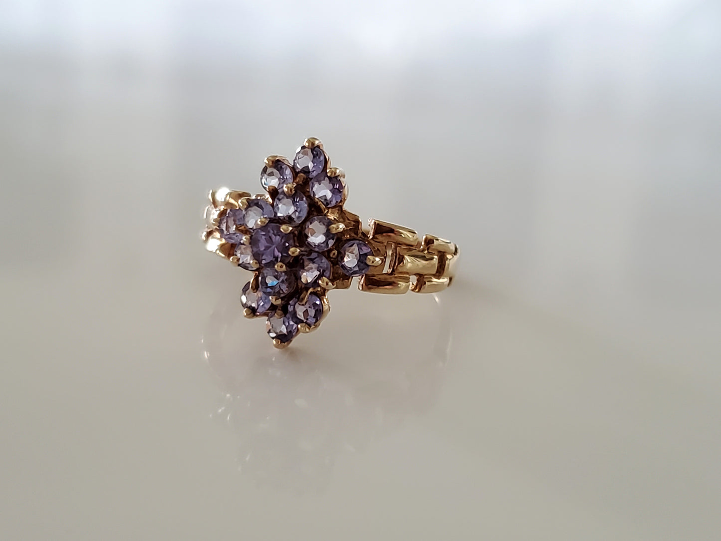 Vintage 10K Tanzanite Cluster Chain Link Ring