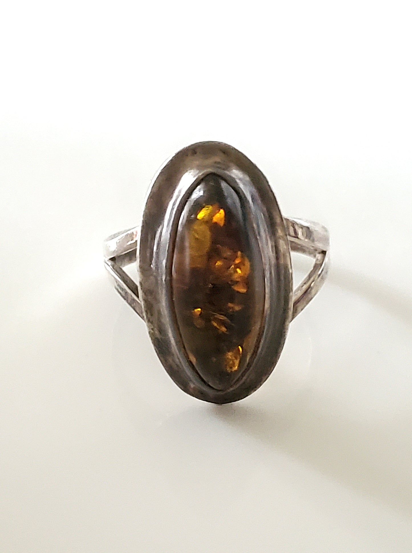 Vintage Silver Plate Amber Ring and Earring Set