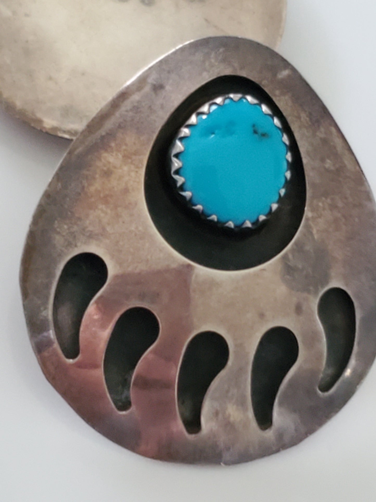 Vintage Southwestern Sterling Silver Turquoise Bear Paw Shadow Box Earrings