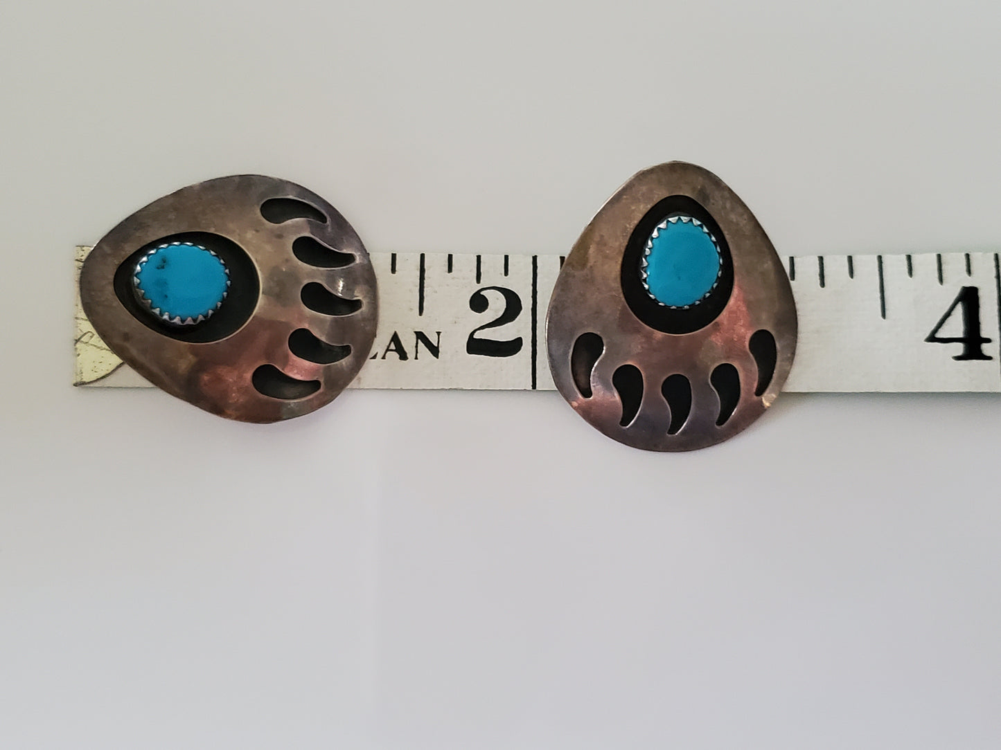 Vintage Southwestern Sterling Silver Turquoise Bear Paw Shadow Box Earrings