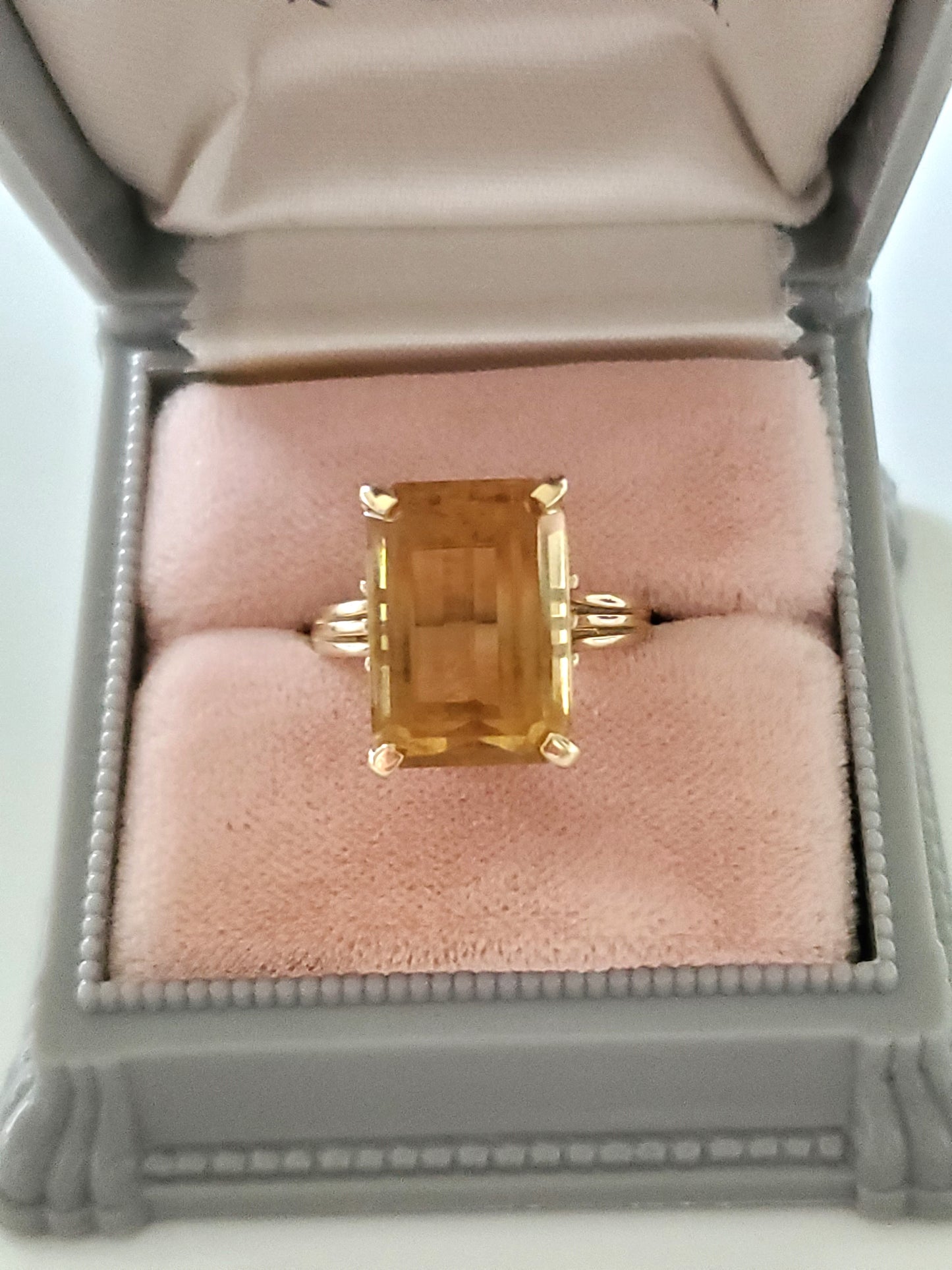 Vintage 14K Solid Gold Emerald cut Citrine Ring