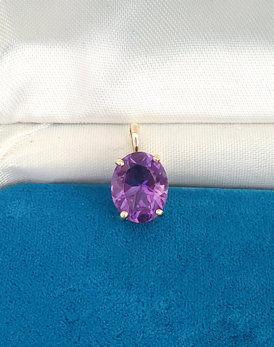 14K Solid Gold 3.2 ct Oval Amethyst Pendant