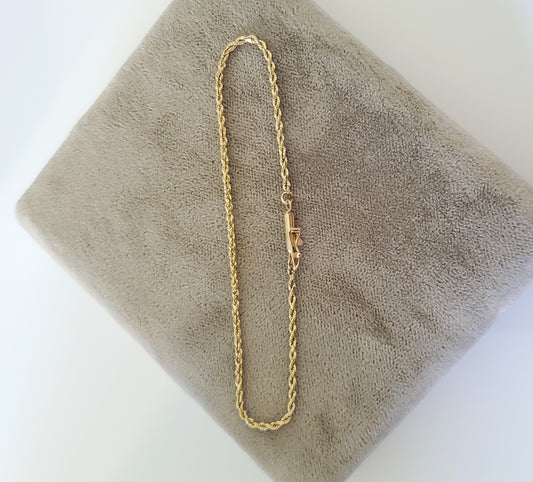 14K Solid Gold Rope Chain Bracelet with Sliding Lock Clasp