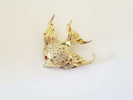 Vintage Angel Fish with Red Stone Eye Brooch