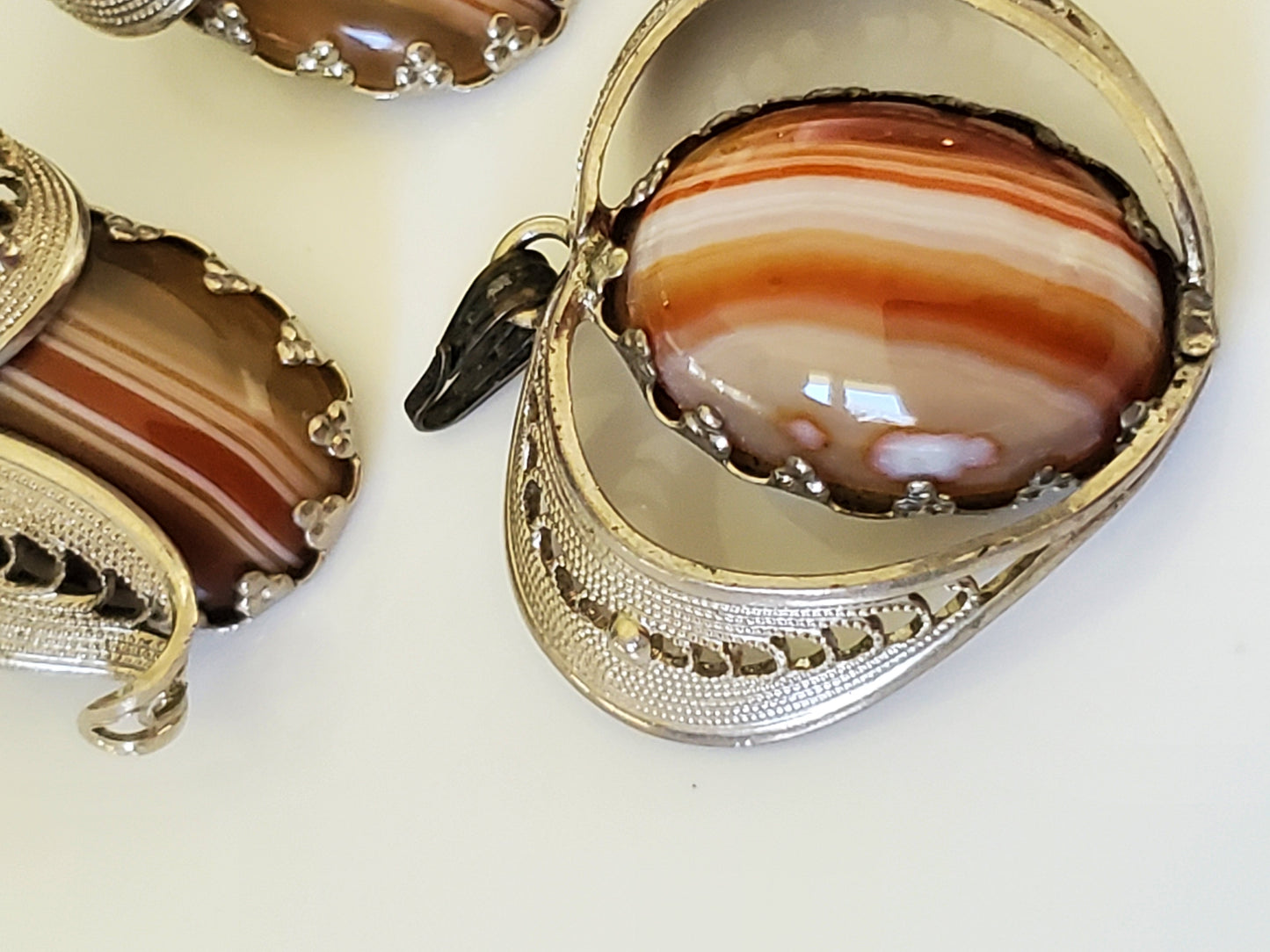 Vintage Agate West Germany Pendant and Earring Set