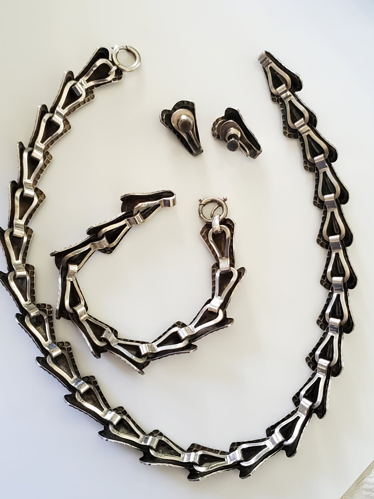 Vintage 1950s Napier Sterling Silver Modernist Necklace Bracelet and Earring Set