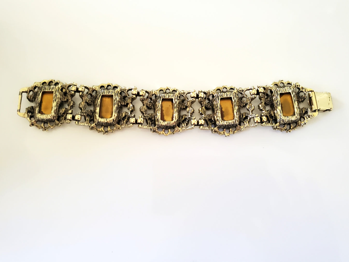 Vintage 1960s Unsigned Selro Faux Amber and Pearl Bracelet