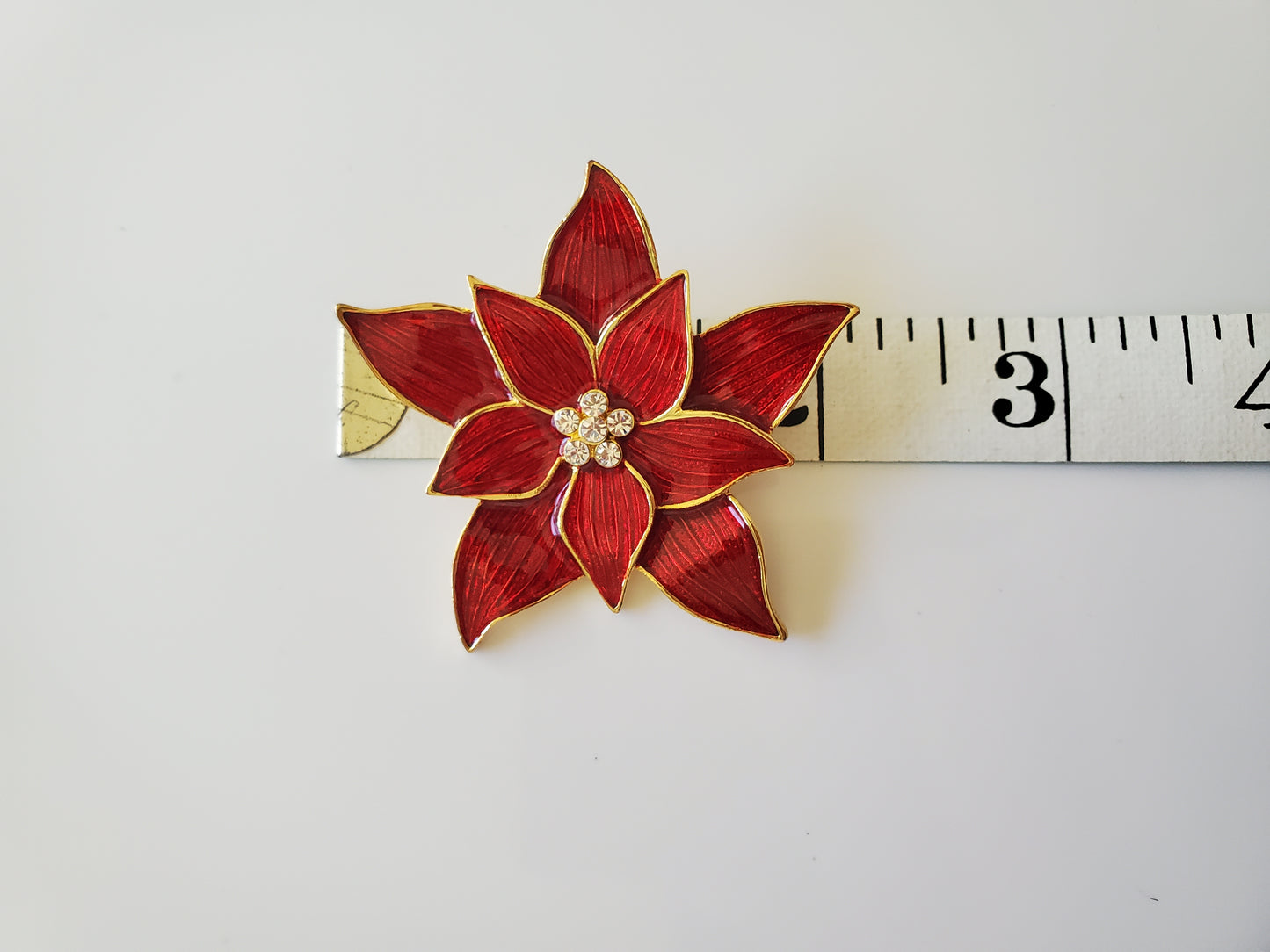 Signed Eisenberg Ice Red Poinsettia Brooch Pin