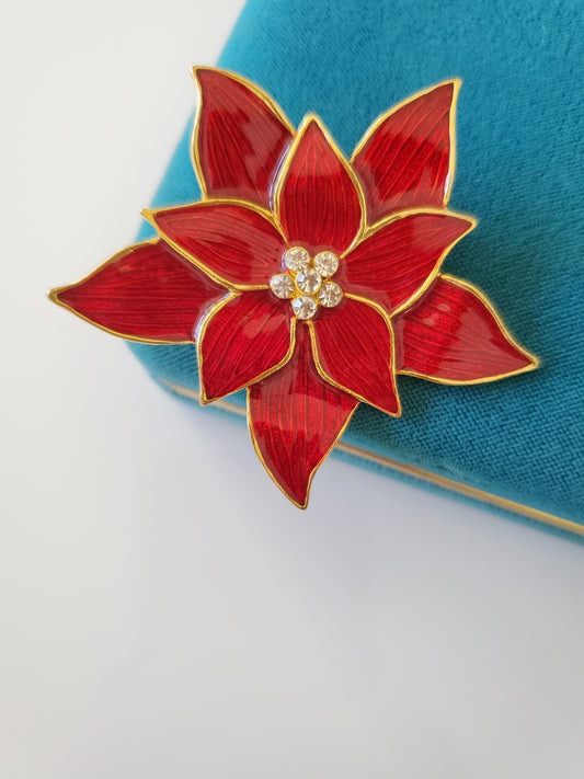 Signed Eisenberg Ice Red Poinsettia Brooch Pin