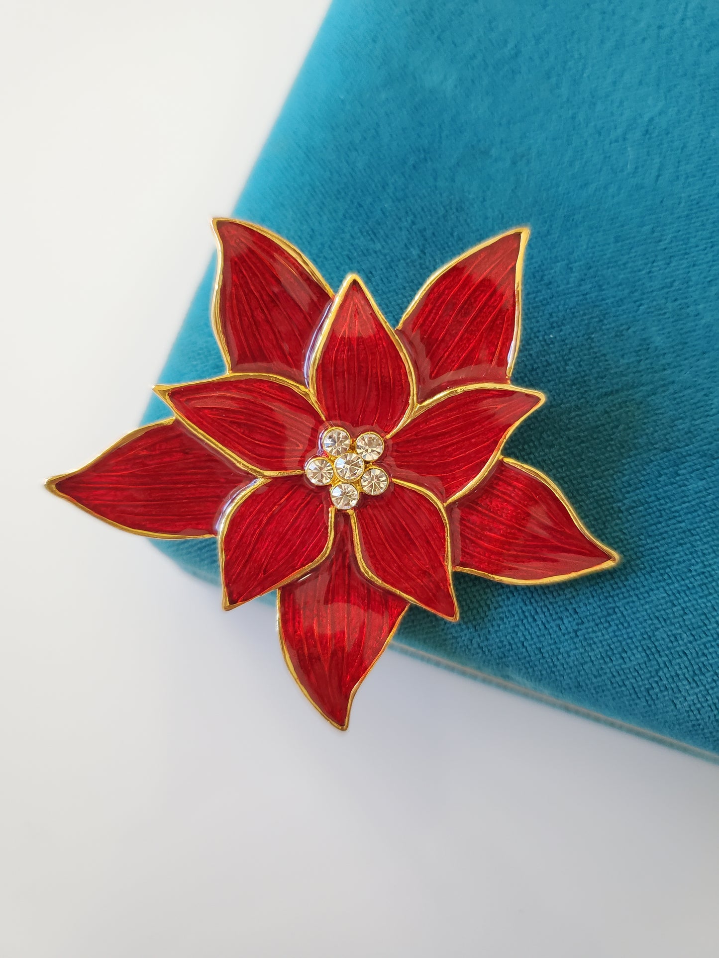 Signed Eisenberg Ice Red Poinsettia Brooch Pin