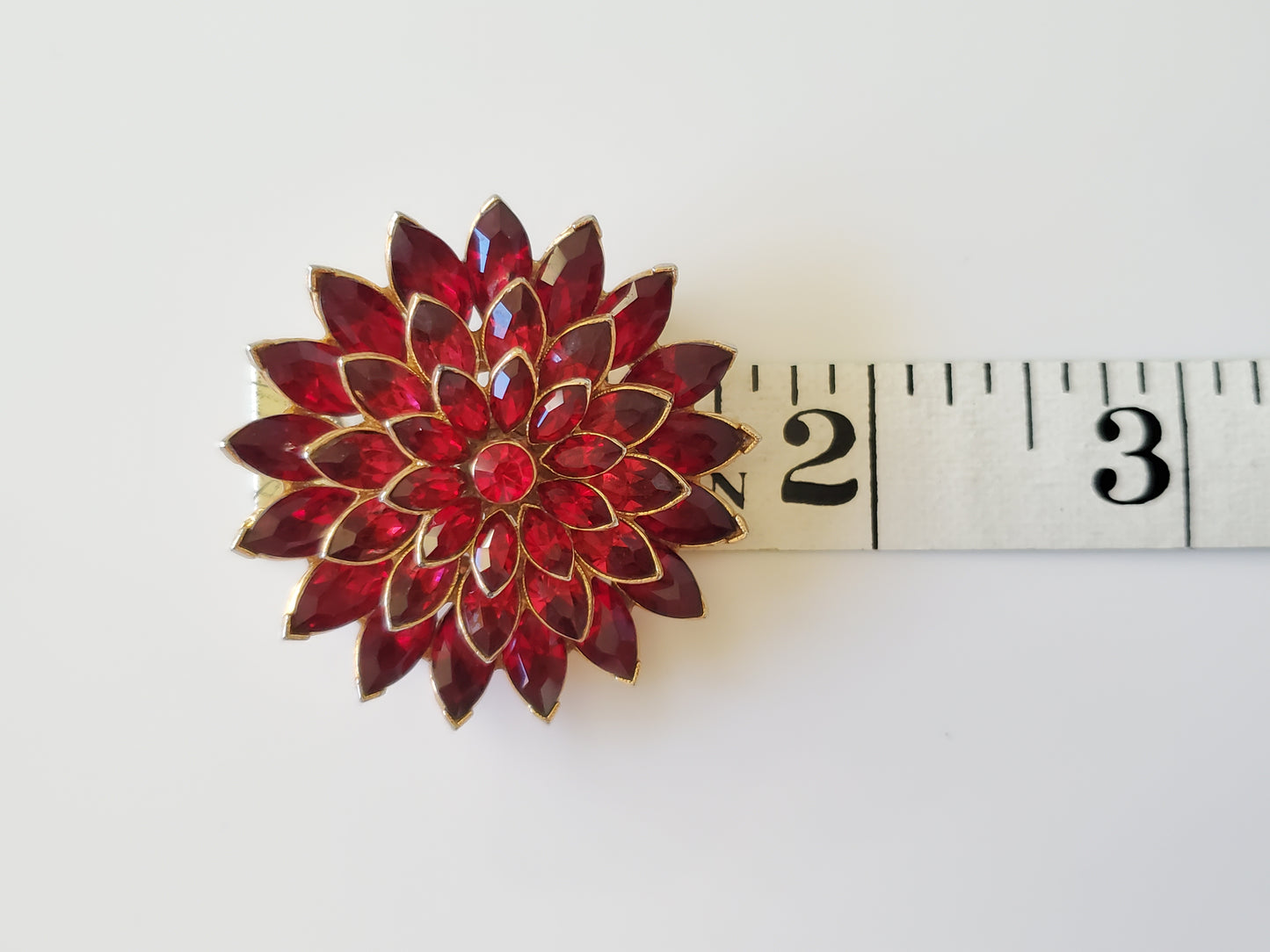 Vintage Ora Designer Red Glass Flower Brooch