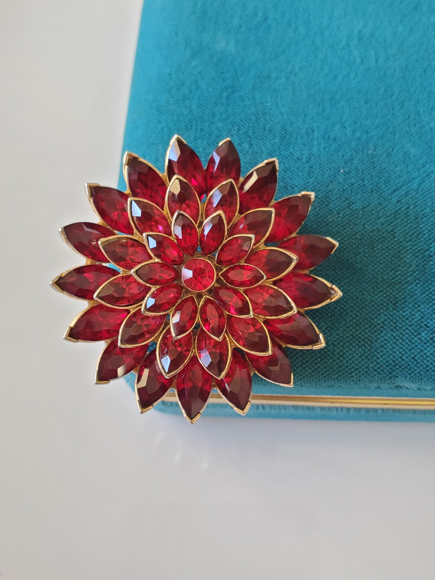 Vintage Ora Designer Red Glass Flower Brooch