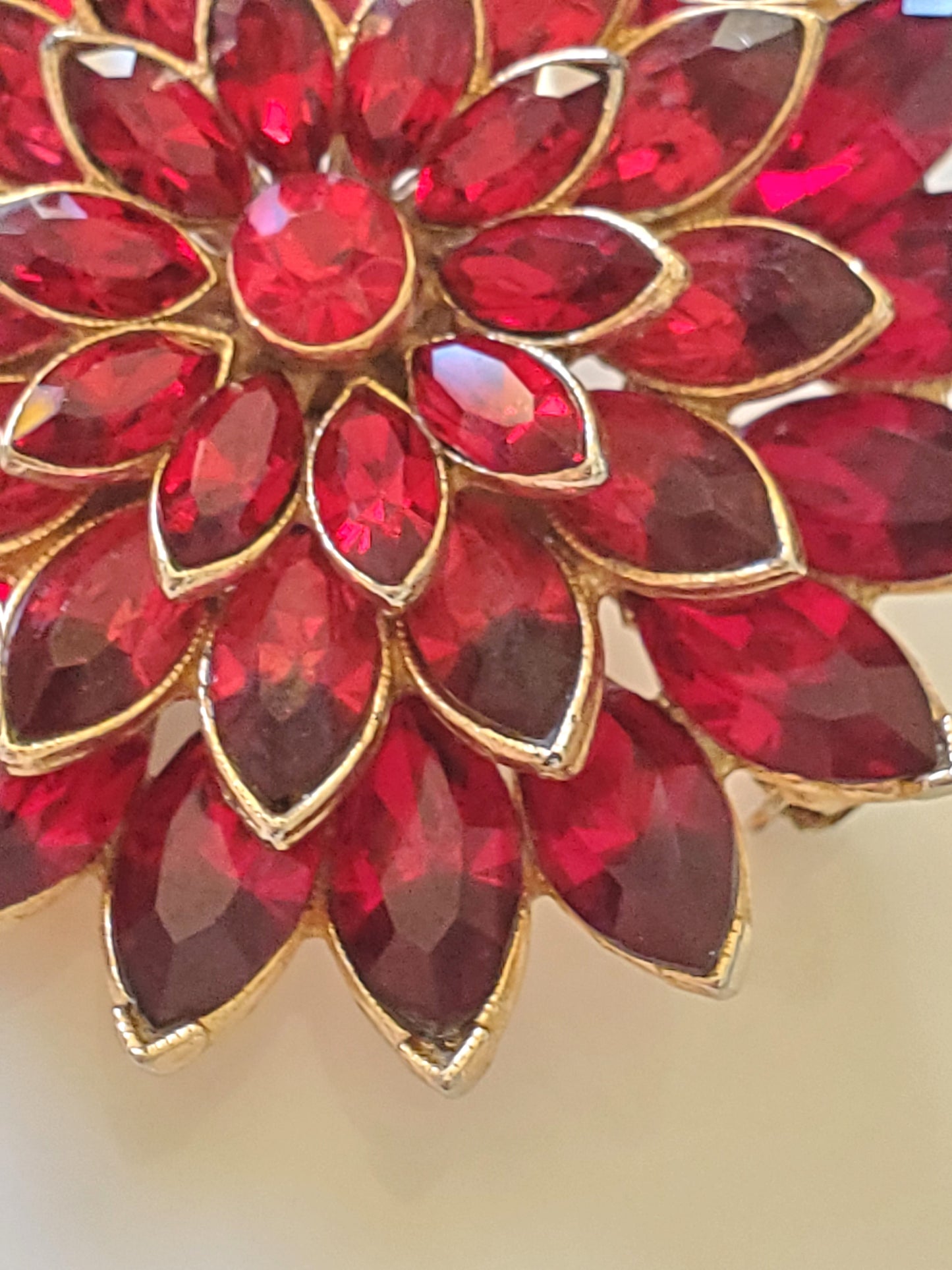 Vintage Ora Designer Red Glass Flower Brooch