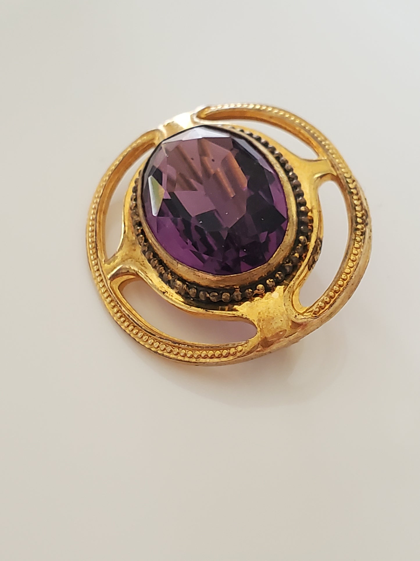 Vintage Purple Stone C-Clasp Brooch