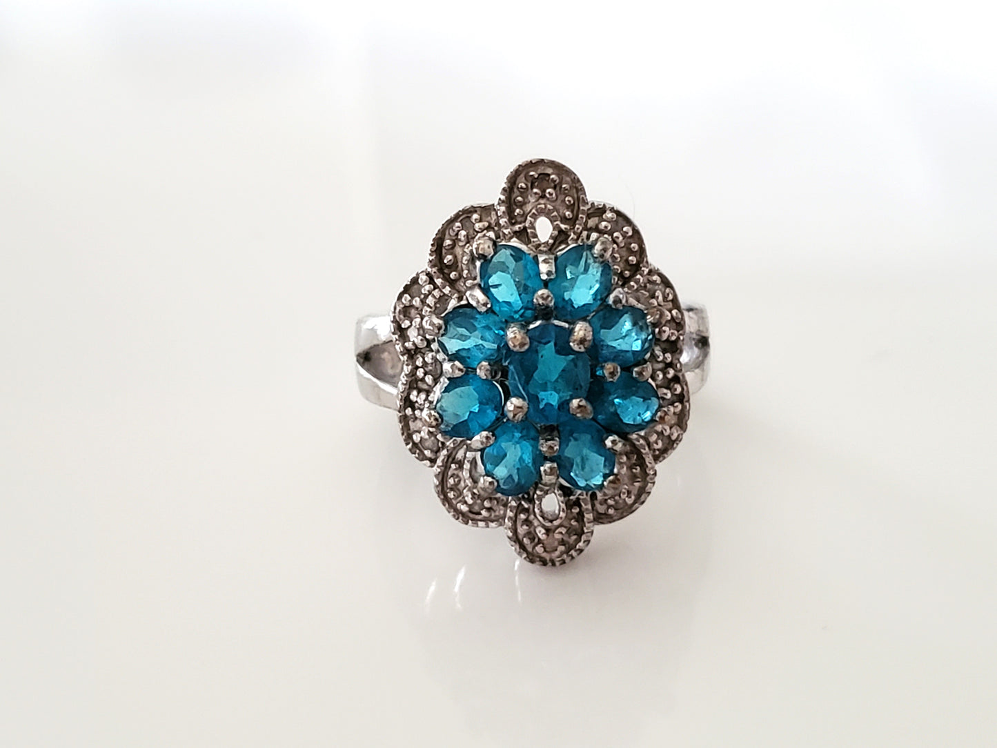 Blue Stone Sterling Silver Cluster Cocktail Ring