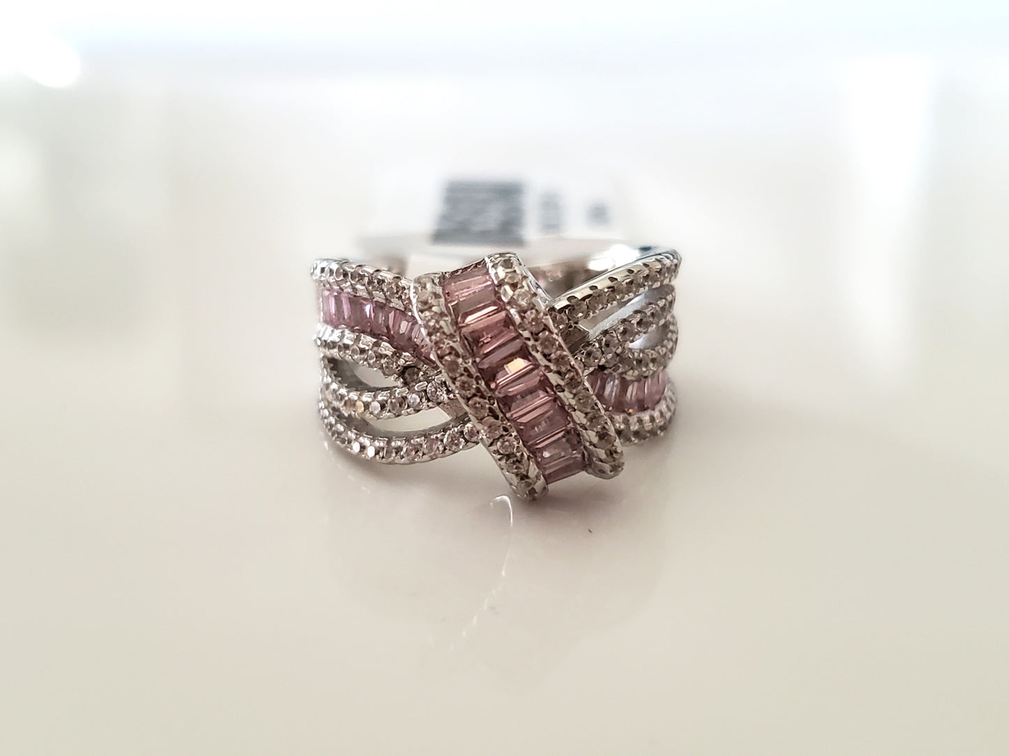 Pink and Clear CZ Rhodium over Sterling Silver Ring by JTV