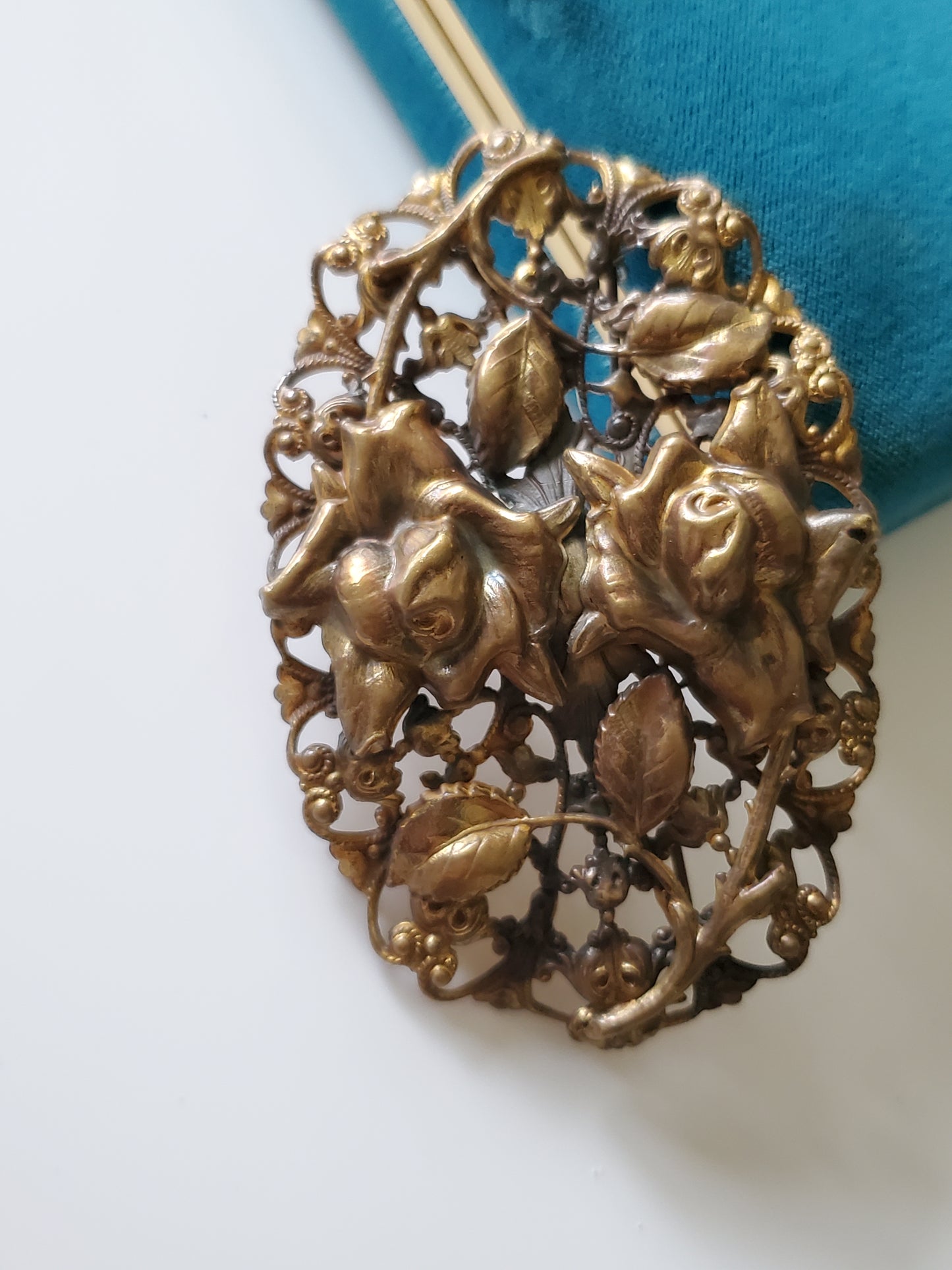 Vintage Large Oval Floral Repousse Brooch