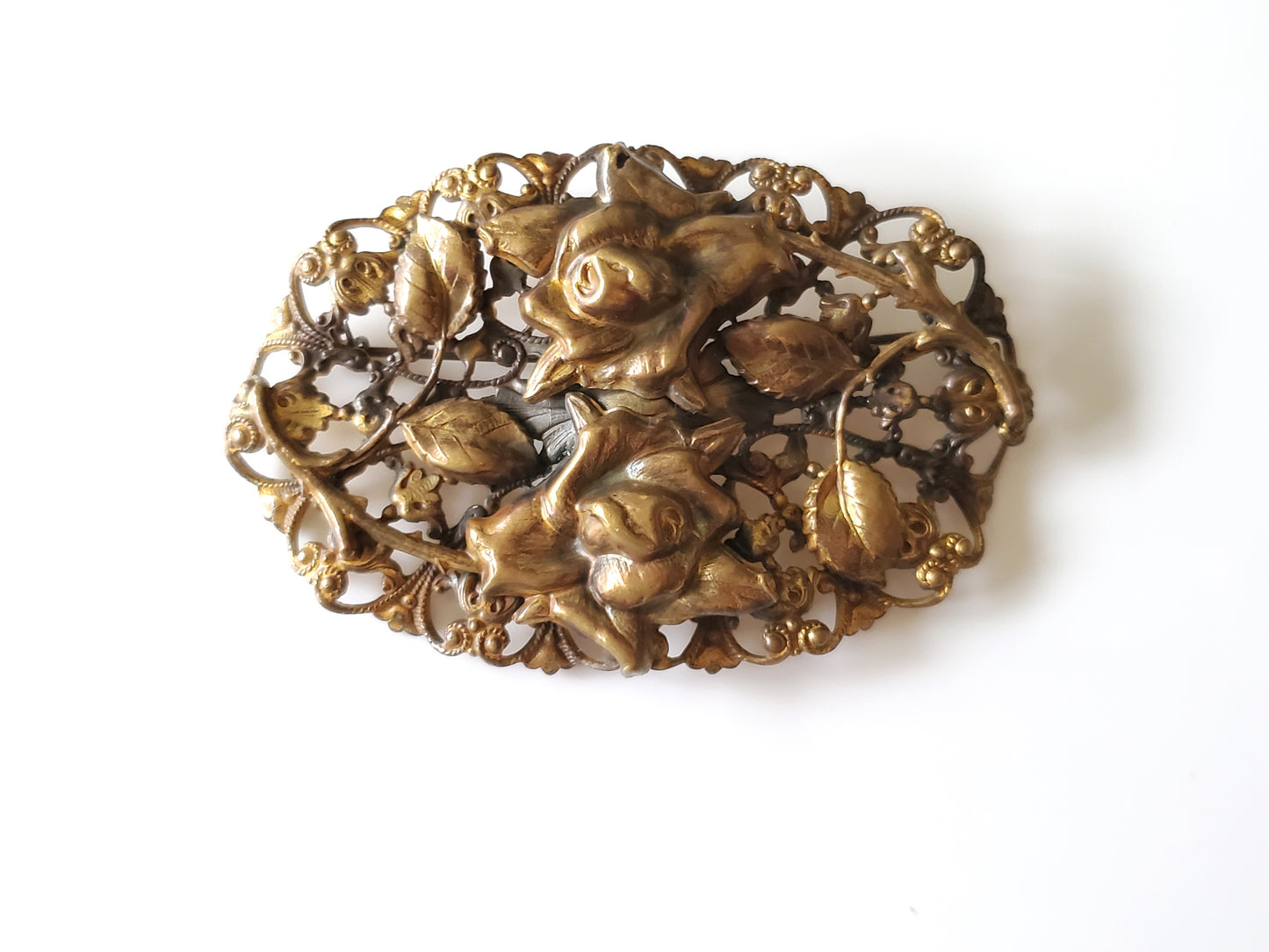 Vintage Large Oval Floral Repousse Brooch