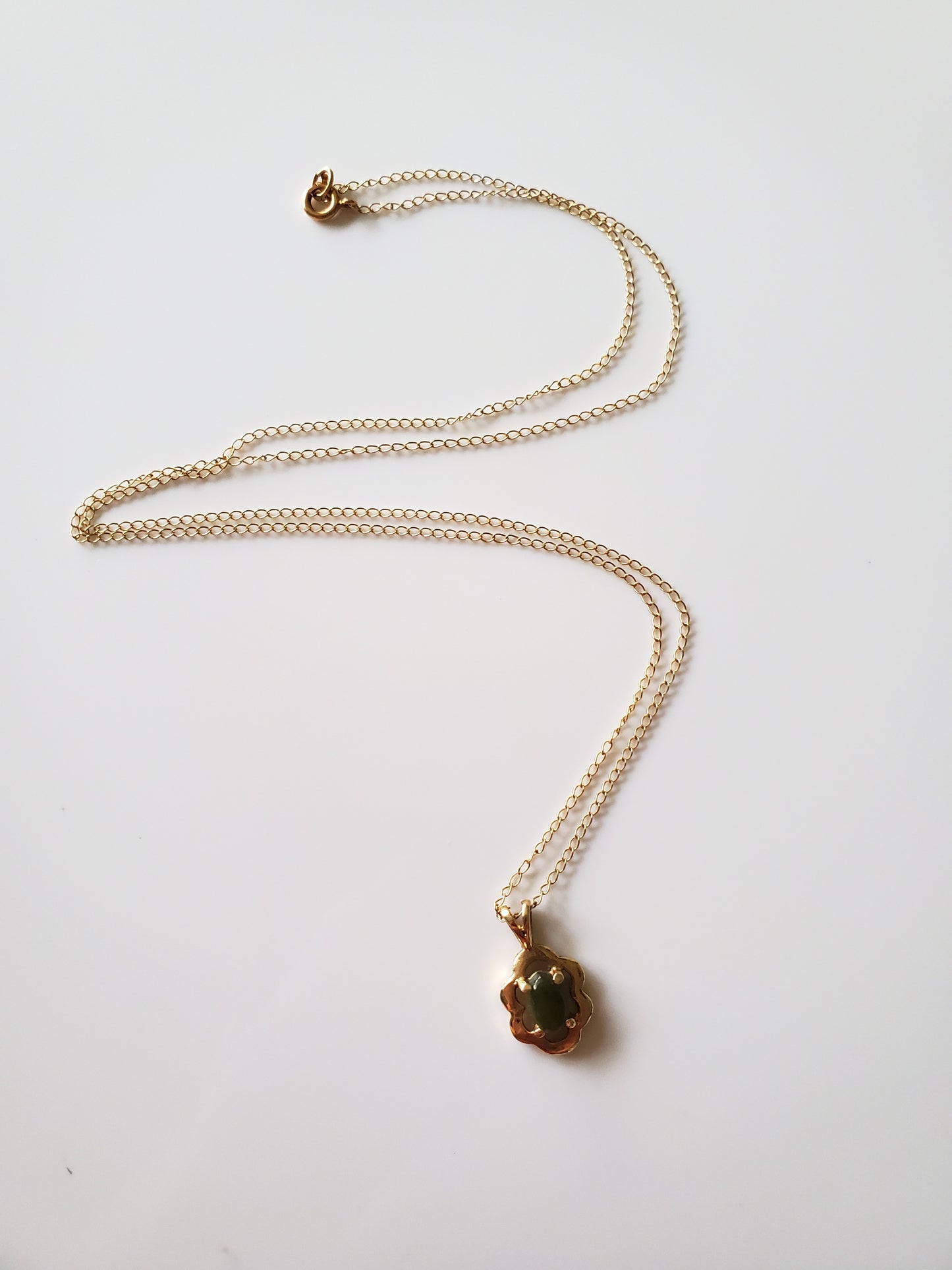 14K Gold Delicate Chain with Small Jade Pendant