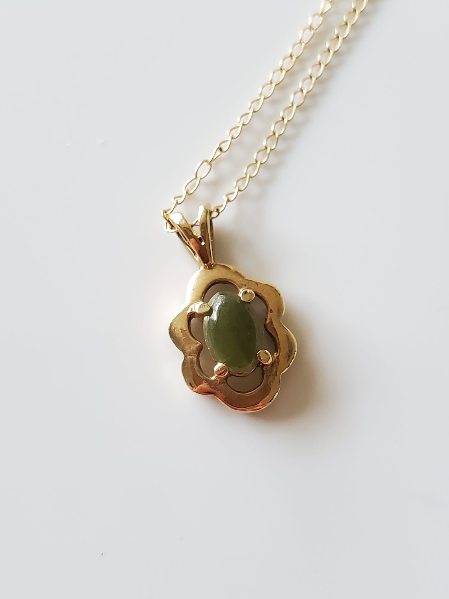 14K Gold Delicate Chain with Small Jade Pendant