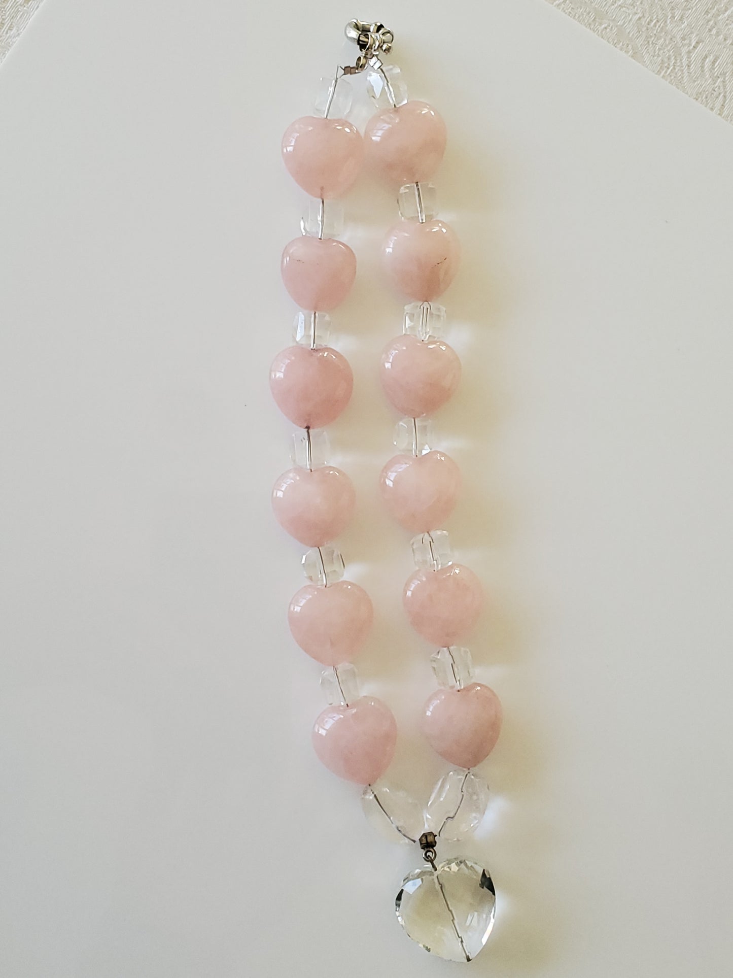 Rose Quartz and Clear Glass Beaded Choker Necklace