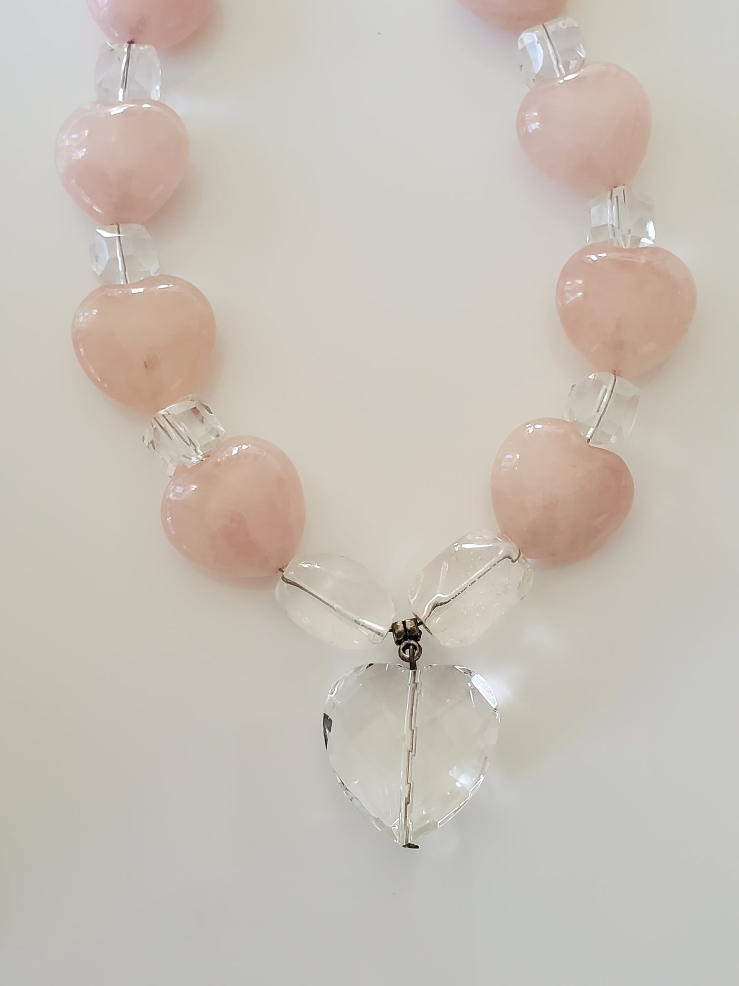 Rose Quartz and Clear Glass Beaded Choker Necklace