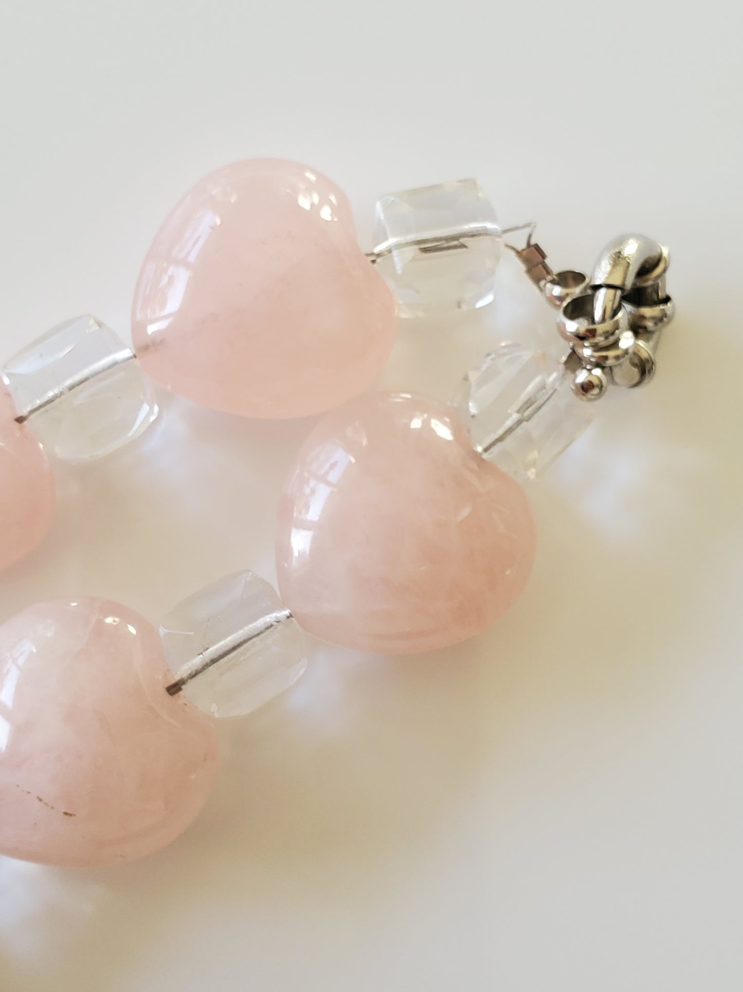 Rose Quartz and Clear Glass Beaded Choker Necklace