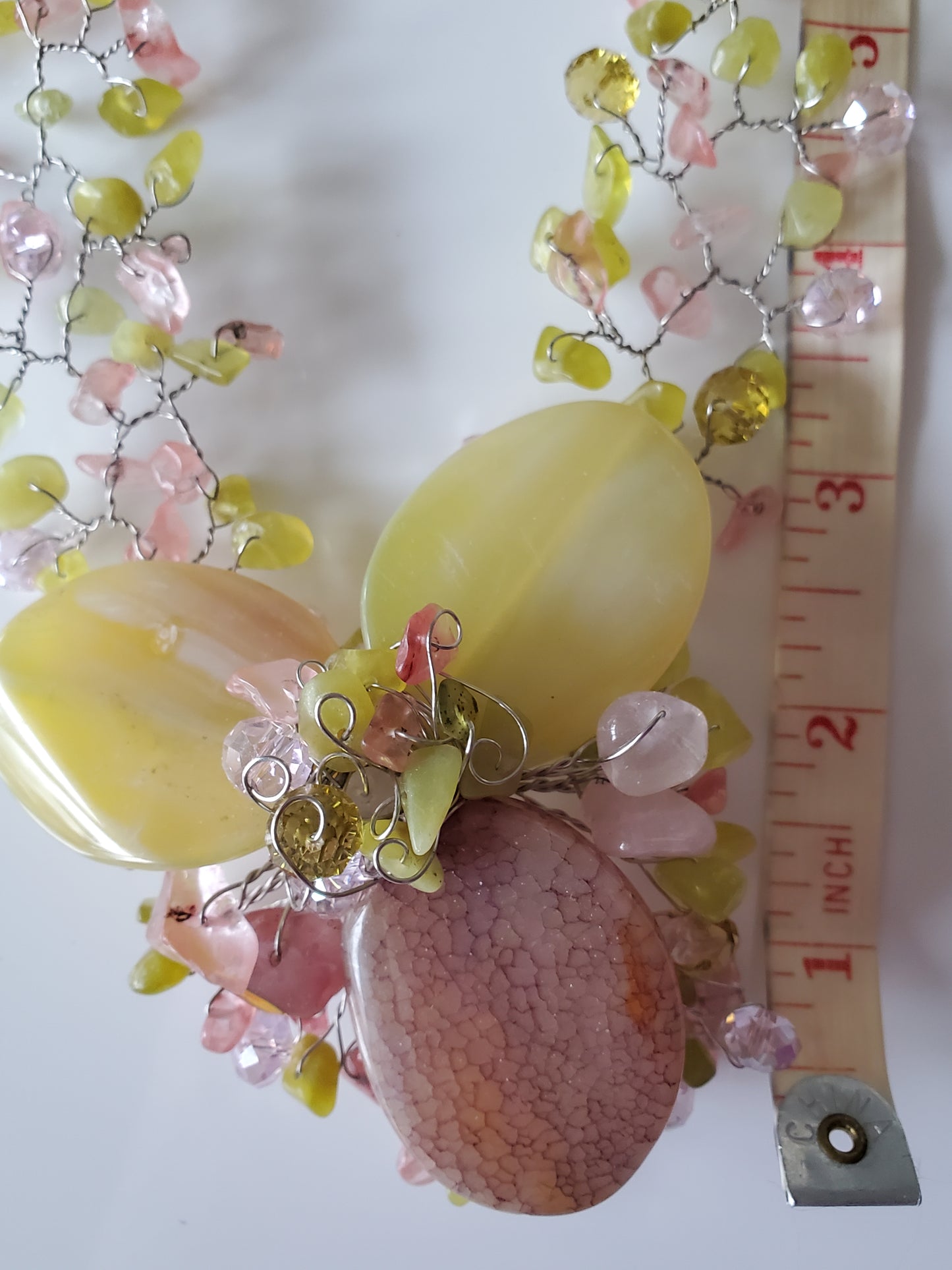 Pink and Yellow Agate Wire Necklace