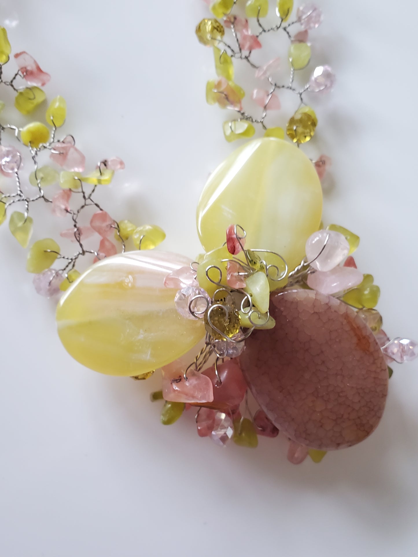 Pink and Yellow Agate Wire Necklace