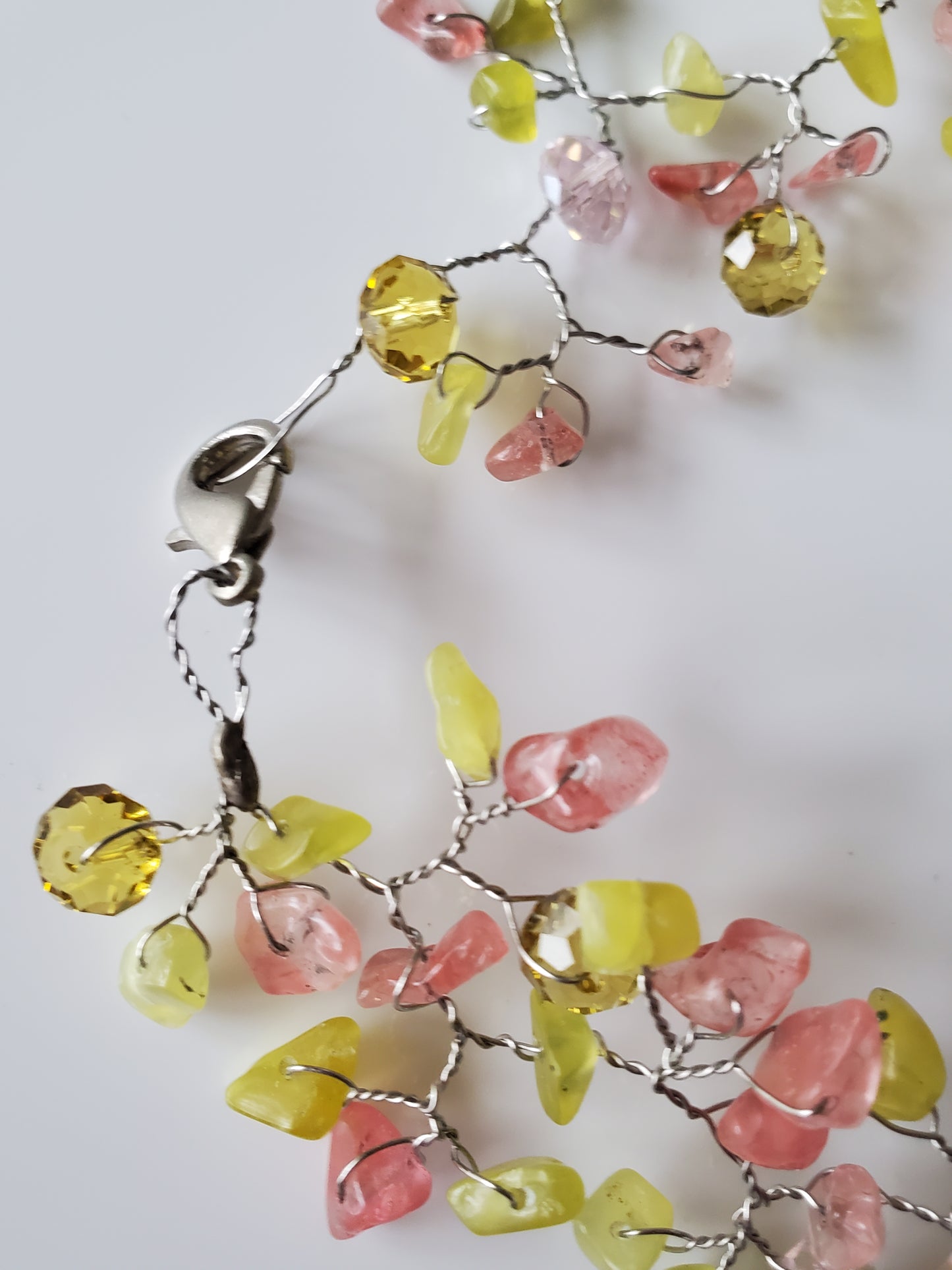 Pink and Yellow Agate Wire Necklace