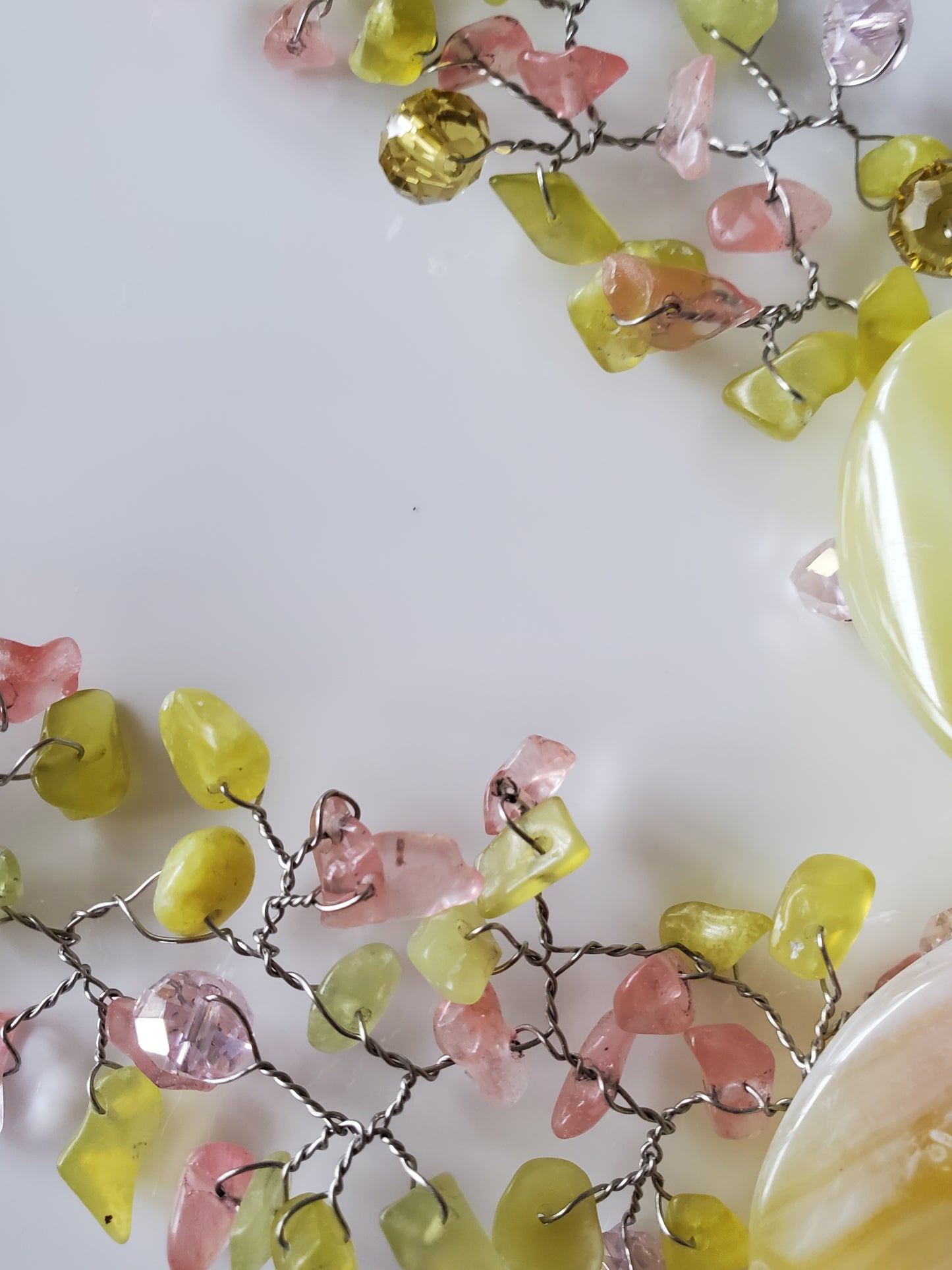 Pink and Yellow Agate Wire Necklace