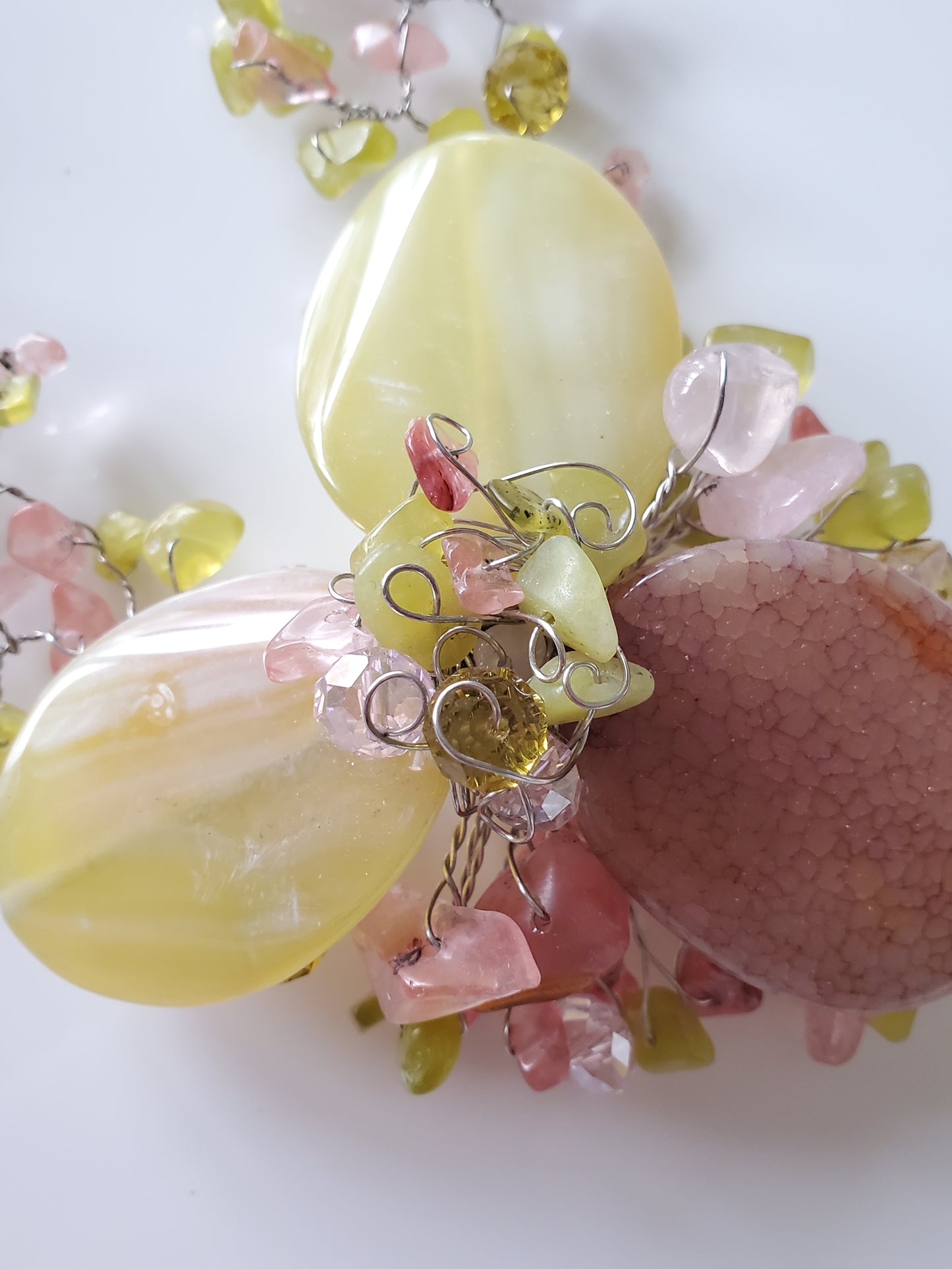 Pink and Yellow Agate Wire Necklace