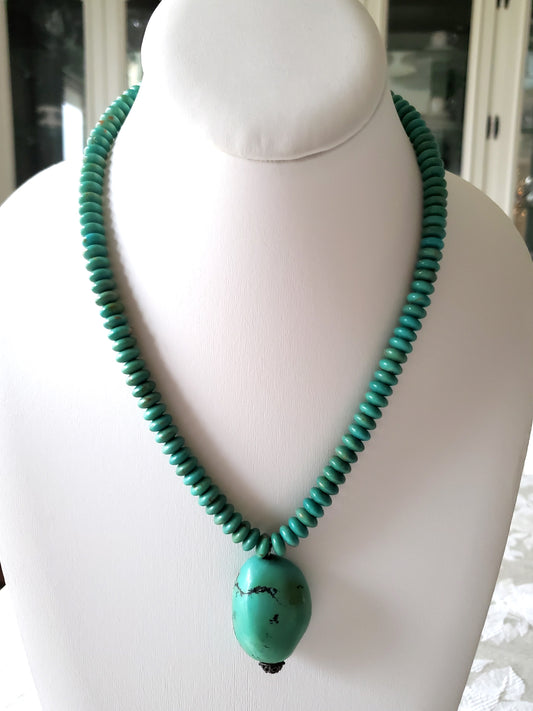 Vintage Chinese Rondelle Turquoise Necklace