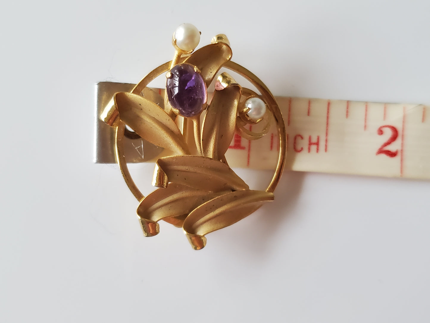 Vintage Purple Stone and Pearl Lily Brooch