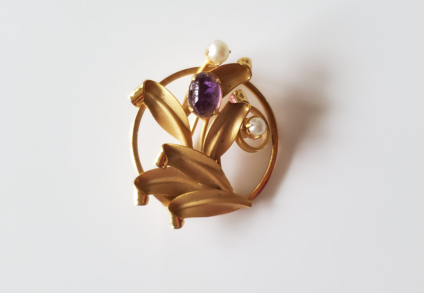 Vintage Purple Stone and Pearl Lily Brooch
