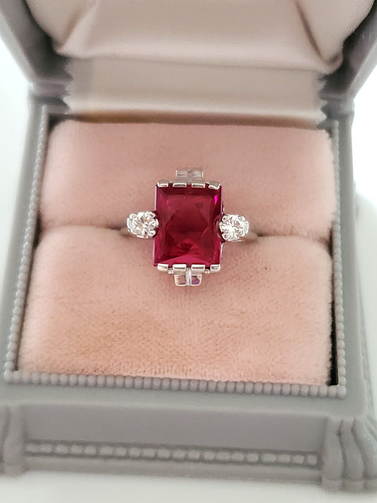 Vintage 10K Gold Mid-Century Ruby and White Sapphire Ring