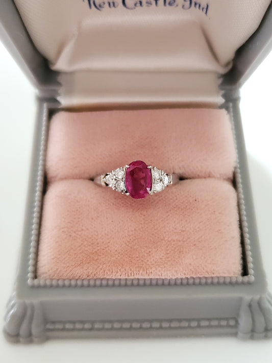 Vintage 14K White Gold Ruby and Diamond Ring