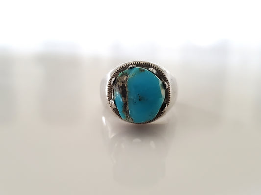 Vintage Sterling Silver Turquoise Solitaire Ring