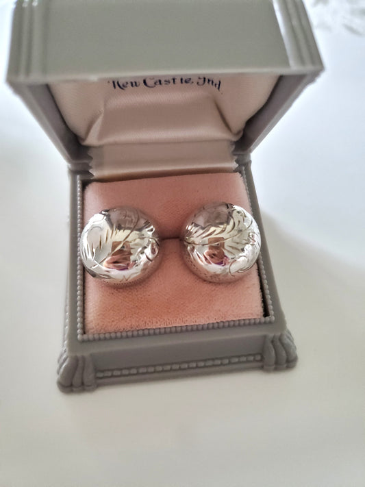 Vintage Sterling Silver Dome Diamond Cut Paisley Stud Earrings