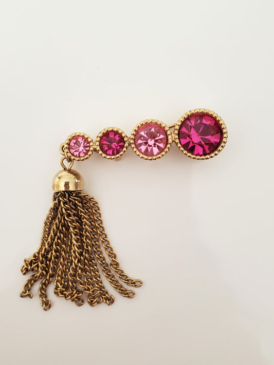Vintage Sara Coventry brooch with Pink Rhinestones and Tassel