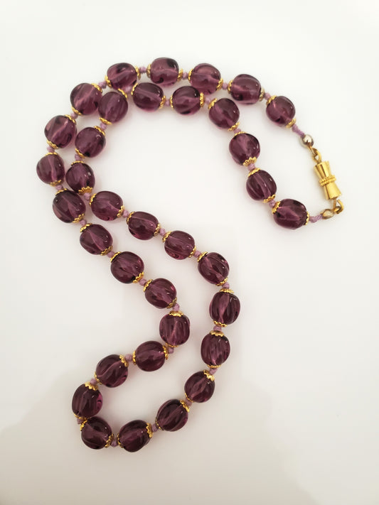 Vintage Purple Glass Knotted Bead Necklace