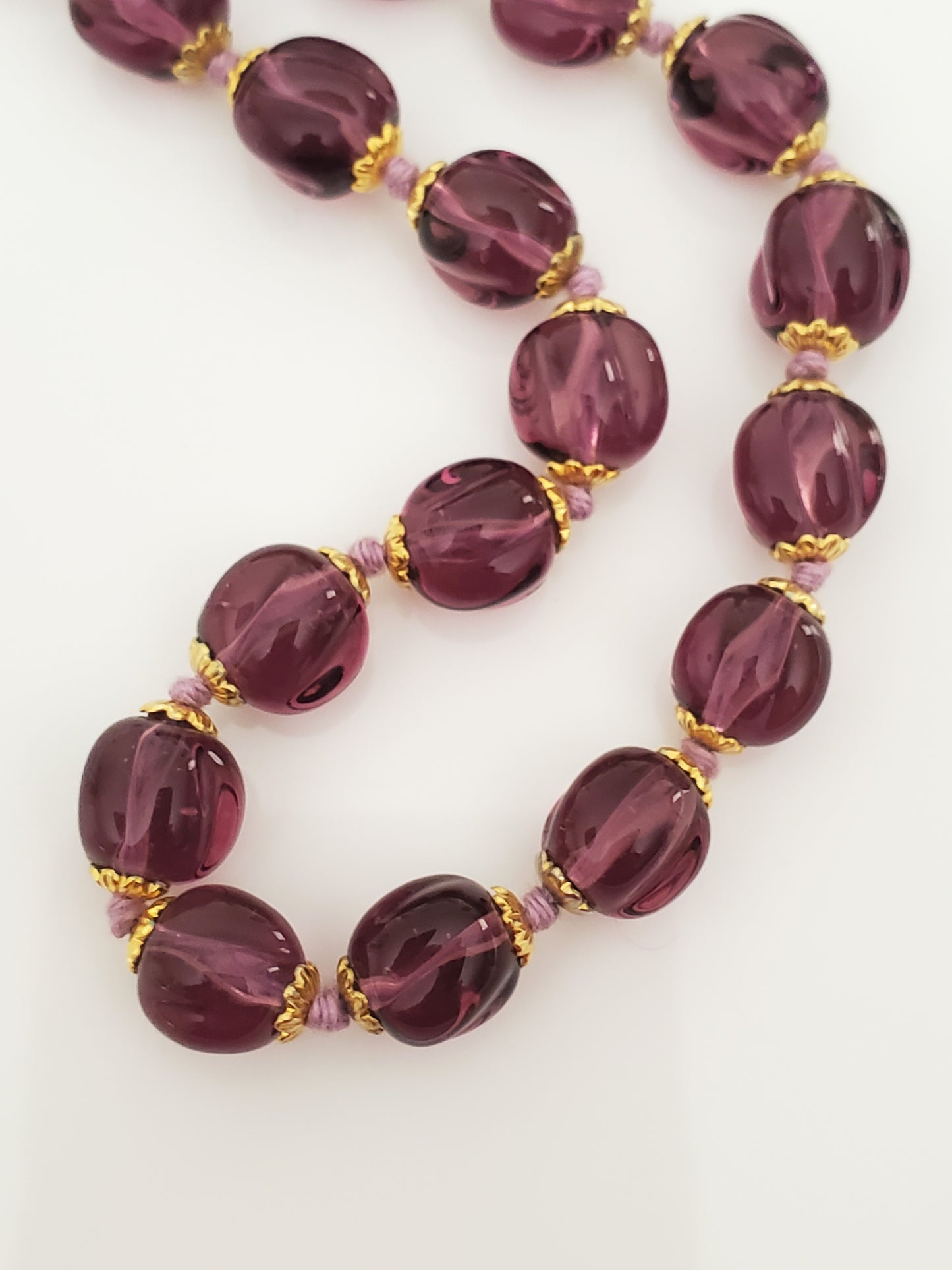 Vintage Purple Glass Knotted Bead Necklace