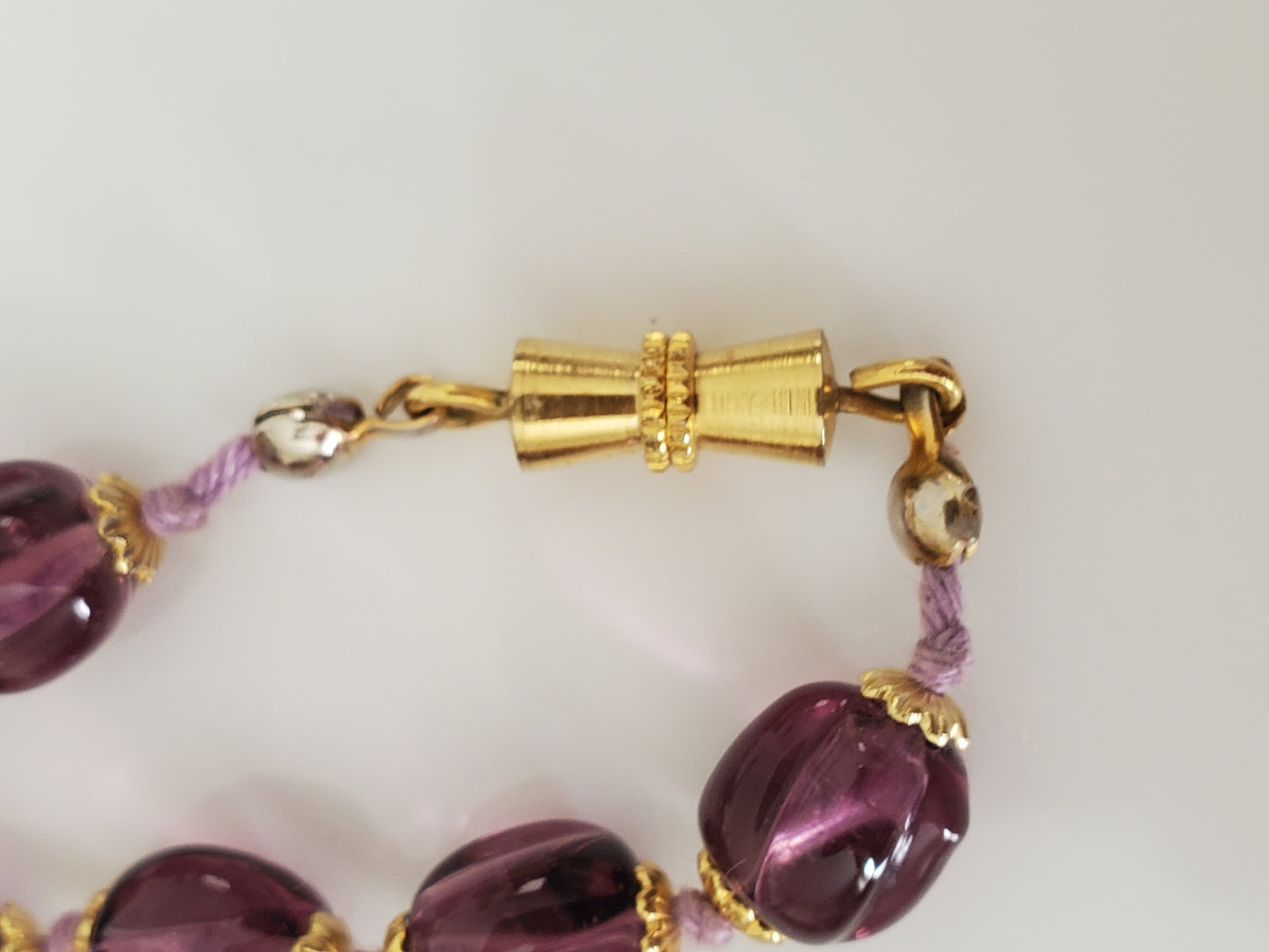 Vintage Purple Glass Knotted Bead Necklace